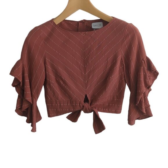 Saylor Jayce Striped Bell Sleeve Cropped Blouse - Picture 3 of 6